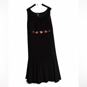 Black Sleeveless Dress with Floral Embroidery